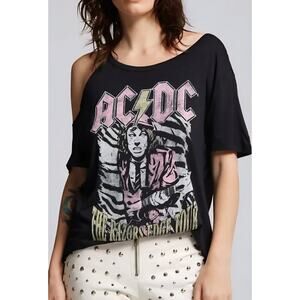 NEW Recycled Karma AC/DC Graphic Cold Shoulder Razor Edge Tour T-shirt Black XS